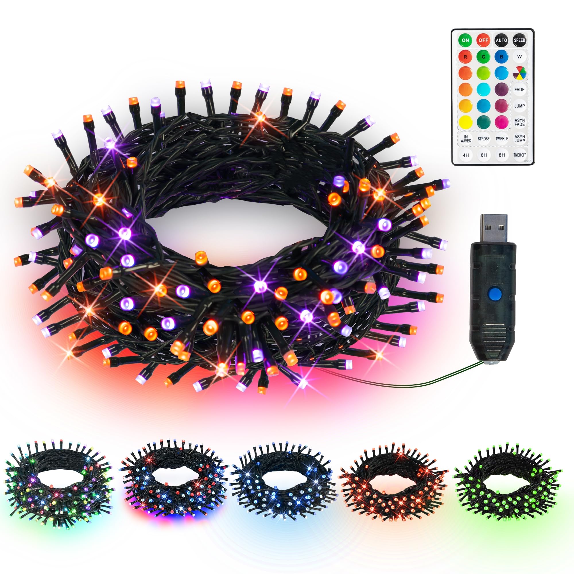 100 LED 33 FT Christmas String Lights, 8 Modes， RGB