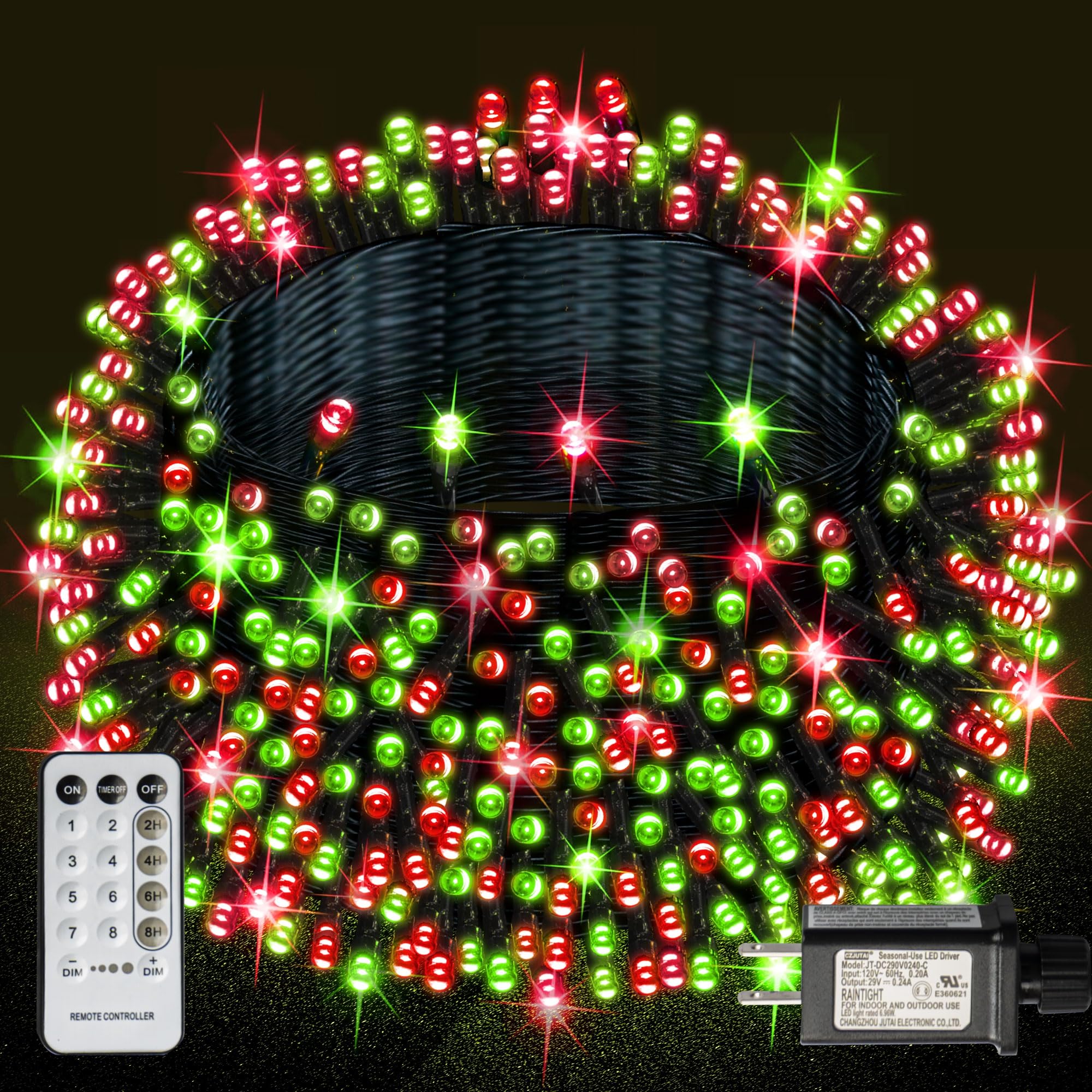 1000 LED 328 FT Outdoor Christmas String Lights,Red and Green