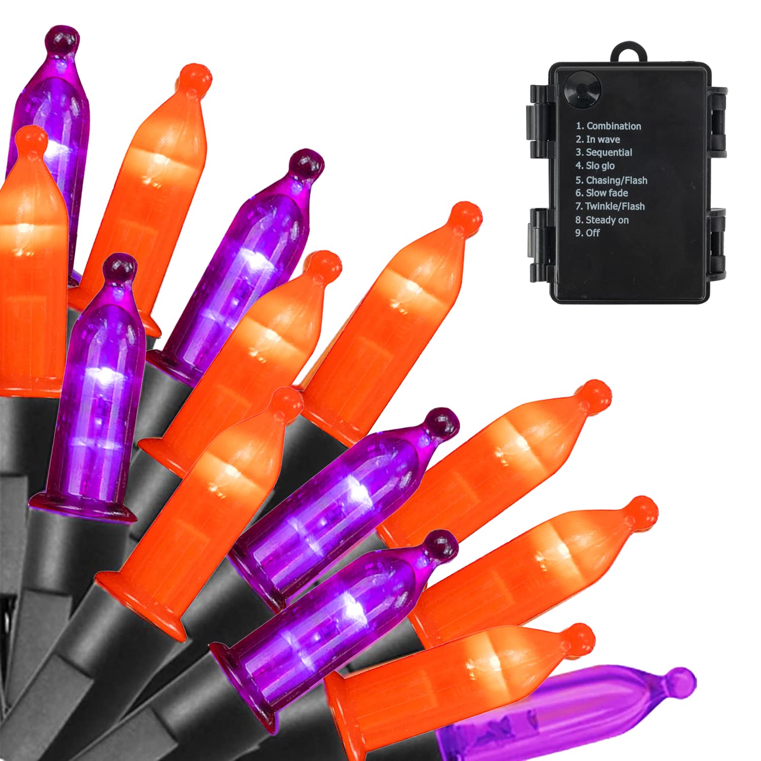 16 FT 50 LED Batter Operated Christmas Lights,Purple and Orange