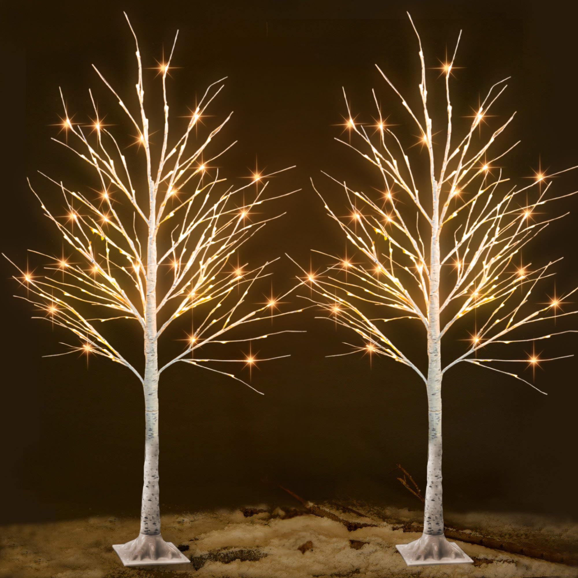 6 Ft Birch Tree with Fairy Lights, 2 Pack