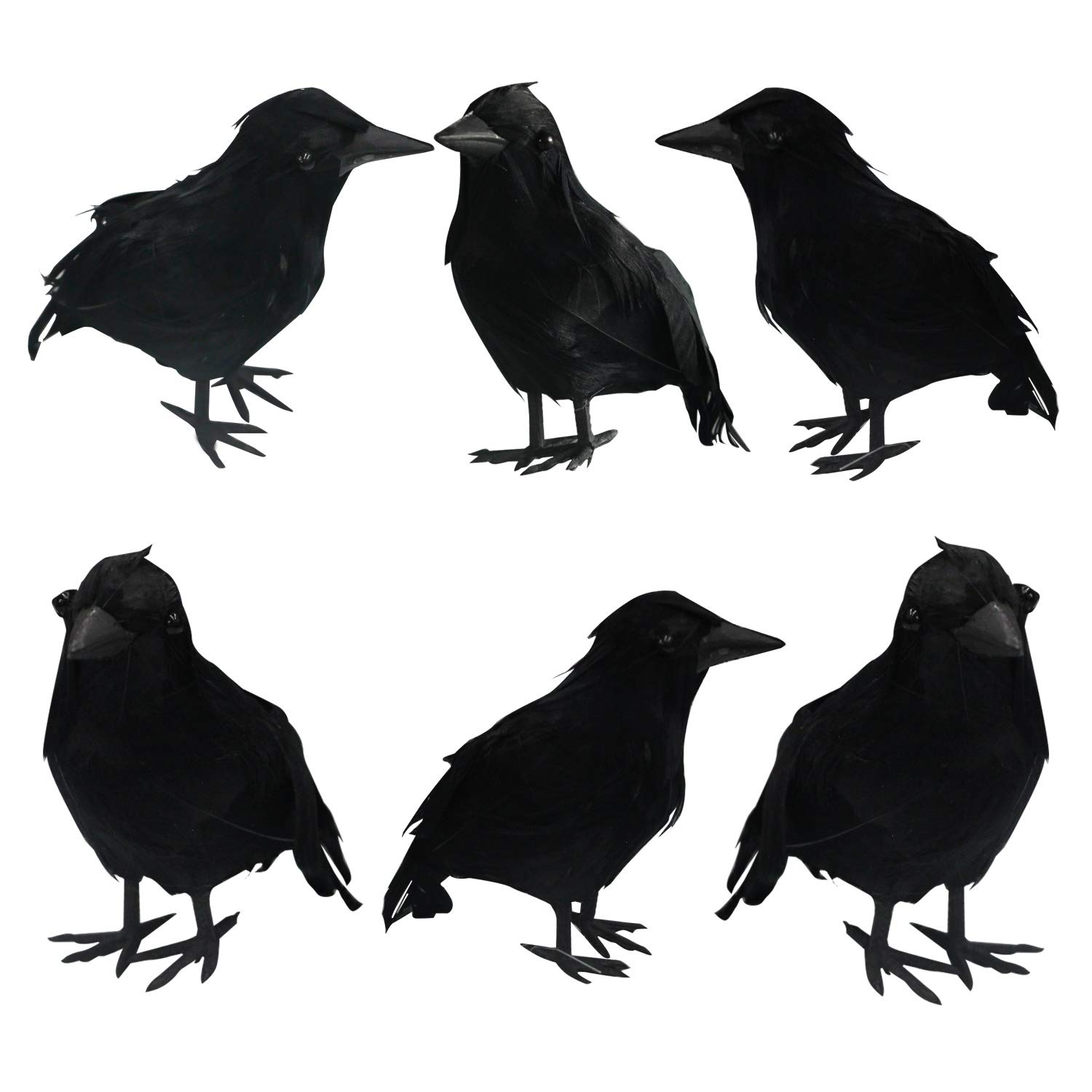 Halloween Black Feathered Crows(6 Pack)