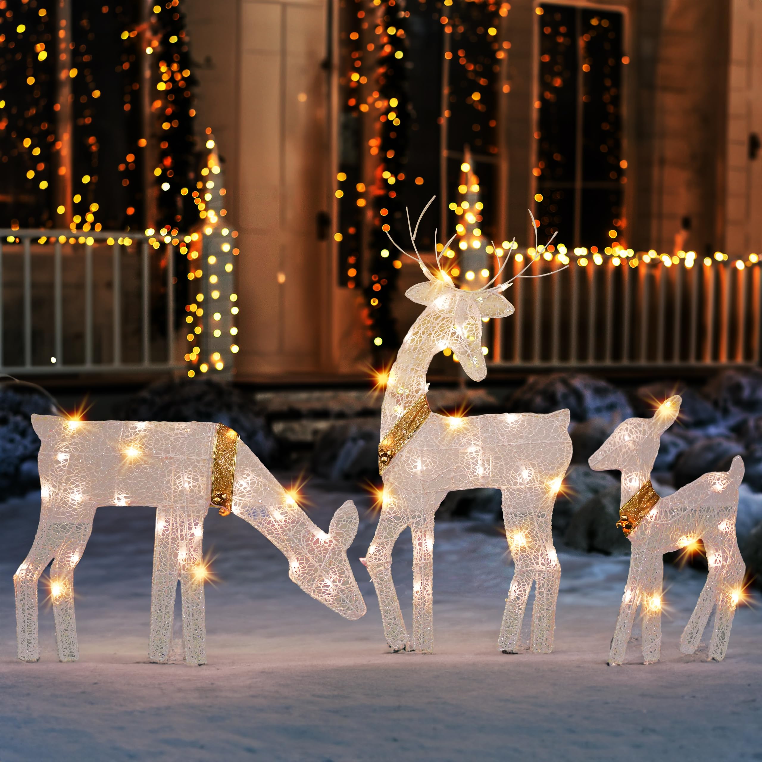 3-Piece Lighted 2D Reindeer Family with 60 L