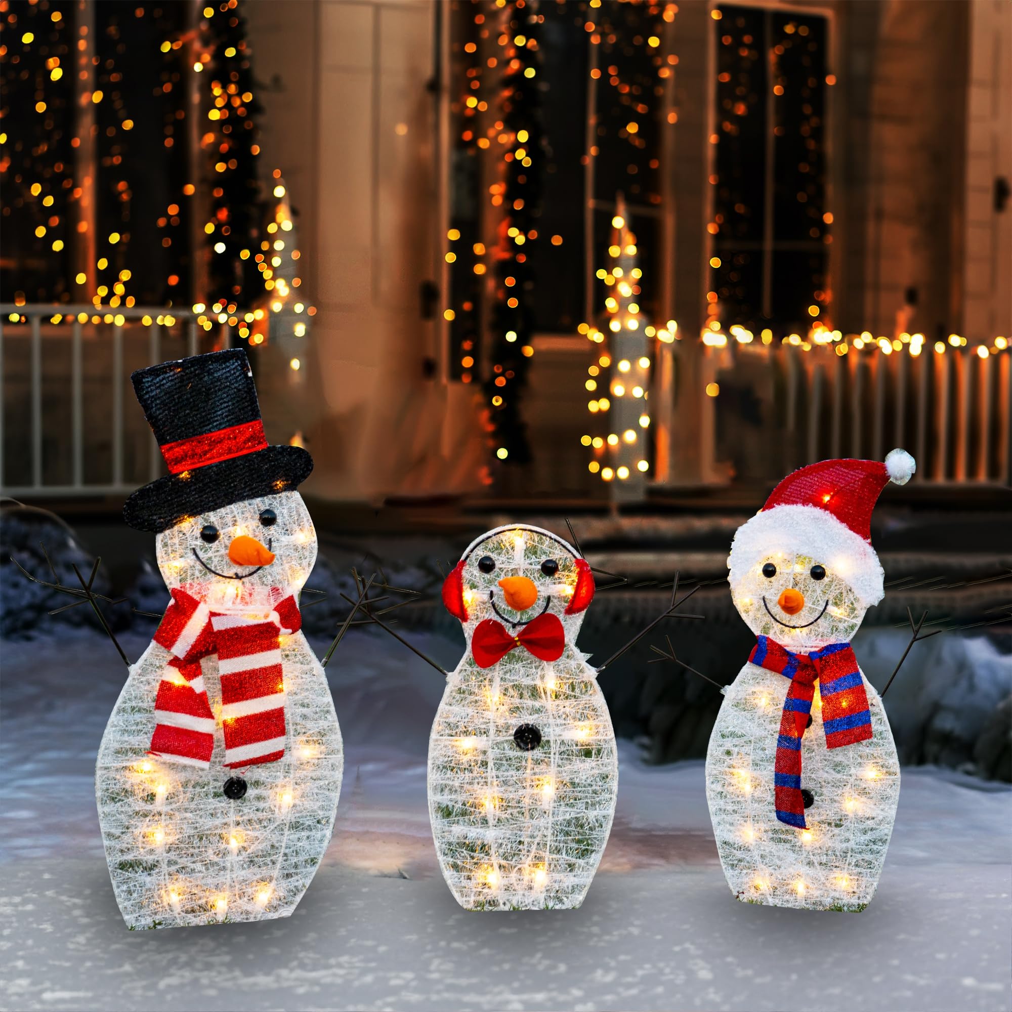 2D Lighted Snowman Family Outdoor Decoration