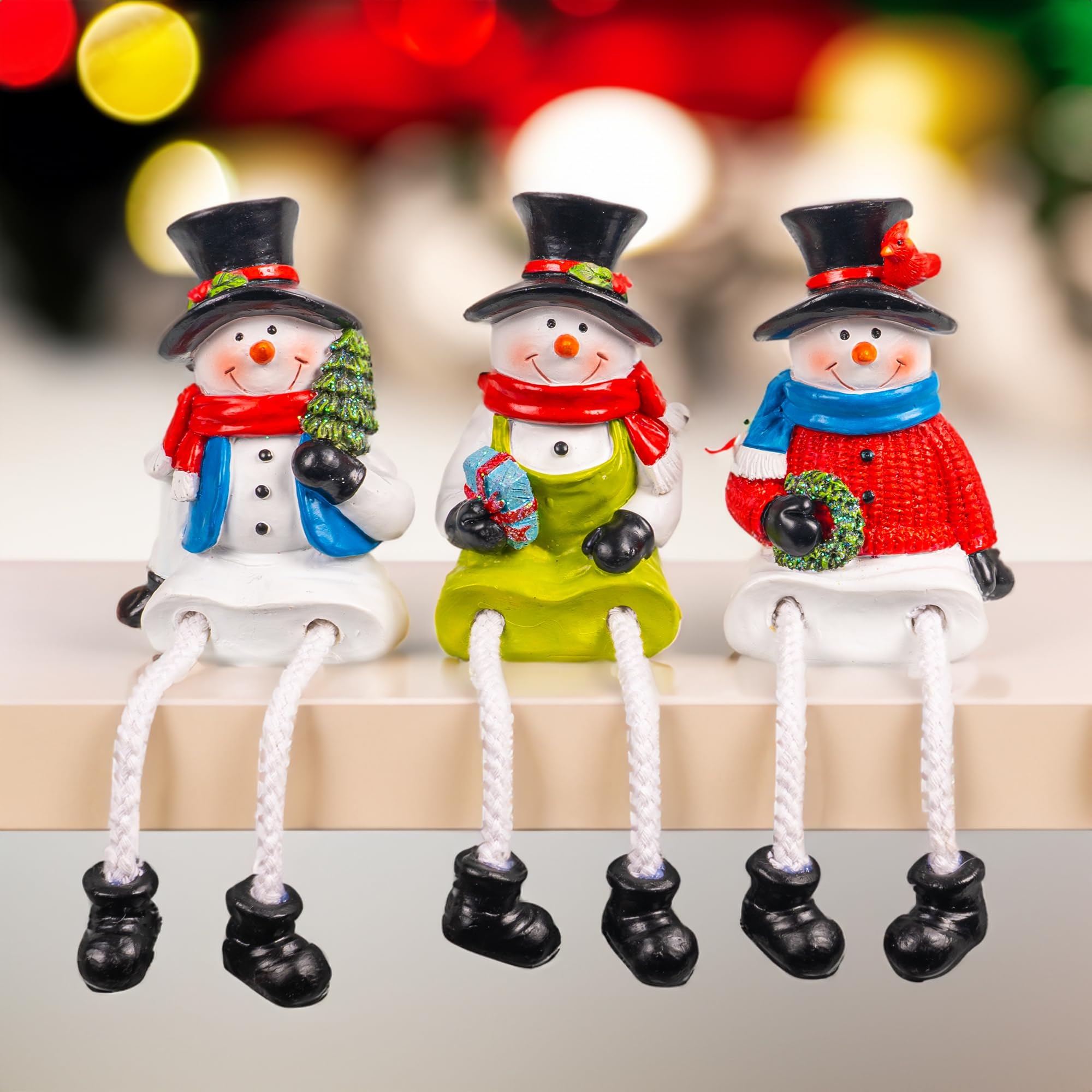 Resin Santa Snowman Sitters with Dangling Legs, Set of 3