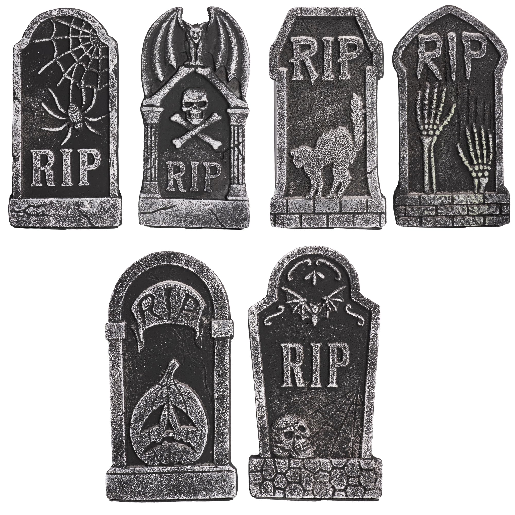 6 Pack 15" Graveyard Headstone Foam RIP Tombstones