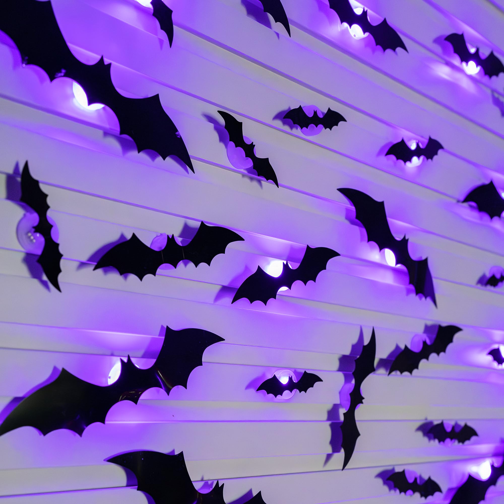 36 Pcs LED Halloween 3D Bats Decorations Wall Stickers, 4 Different Size