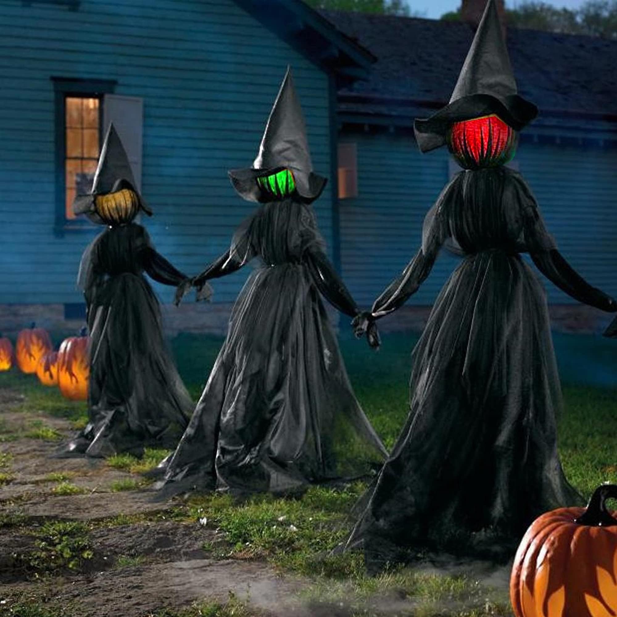 6 FT Set of 3 Light Up Halloween Witch with Stakes