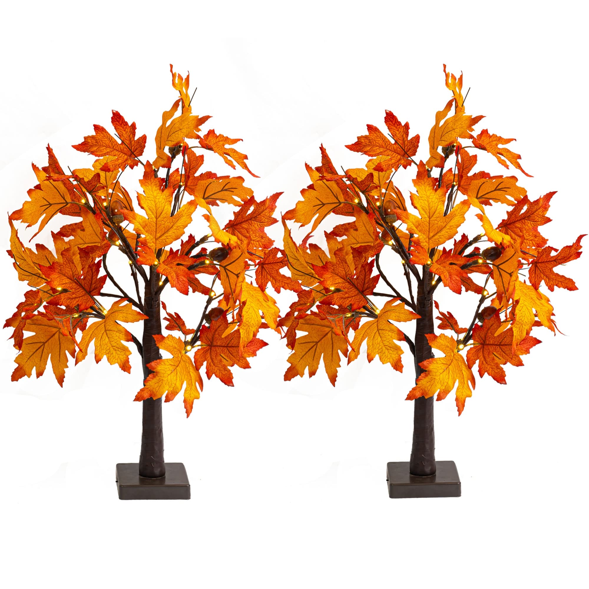 24 Inch 24 LED Lighted Thanksgiving Fall Maple Tree Decor, 2 pack