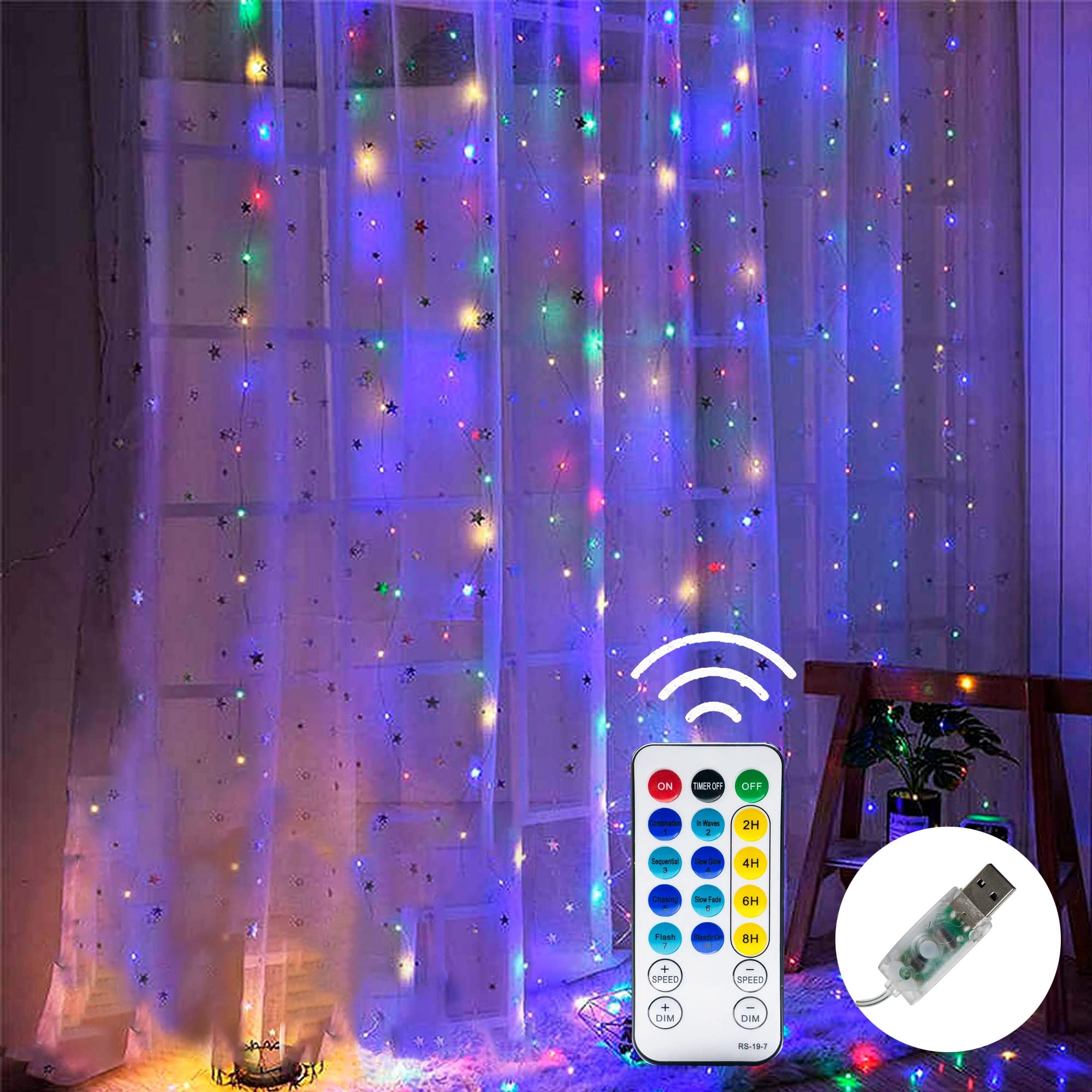 300 LED 9.8ft x 9.8ft 8 Lighting Modes Fairy Lights, Multicolor