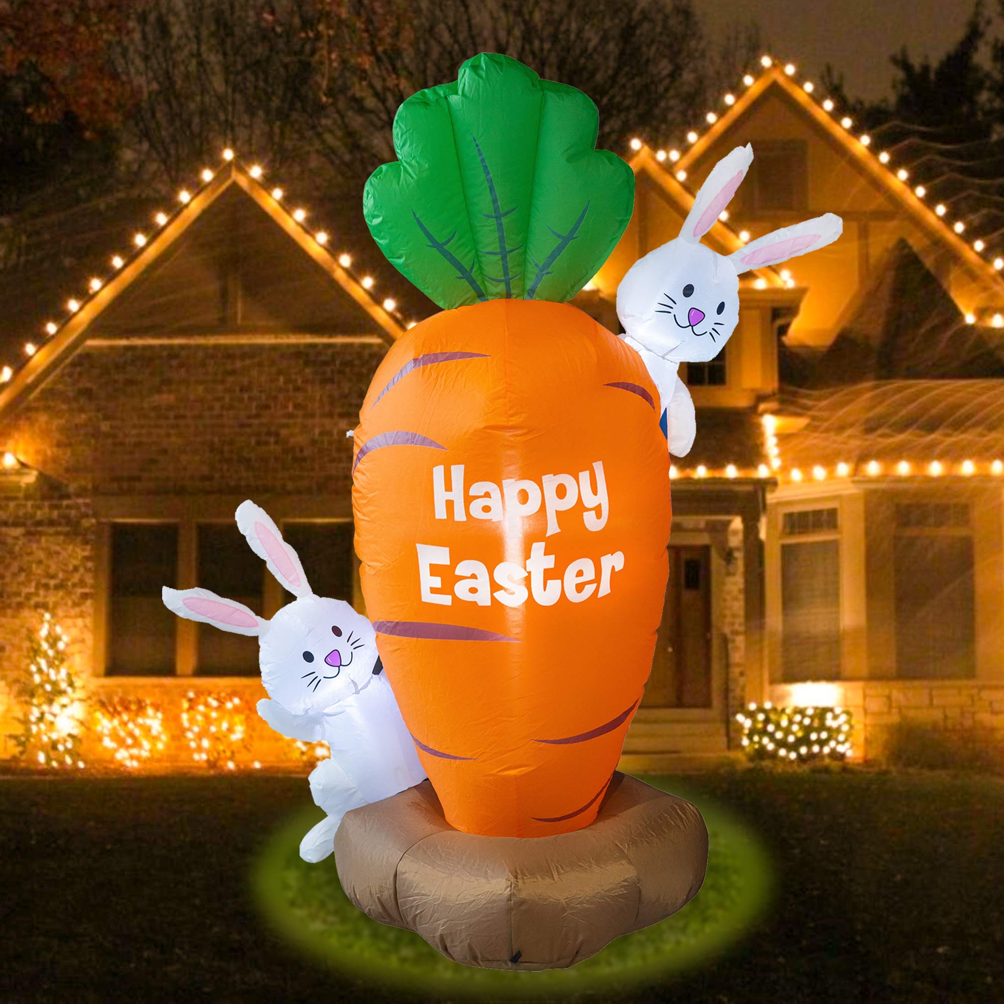 5 Feet Inflatable Easter Day Blow Up Carrot with 2 Little Cute Rabbits