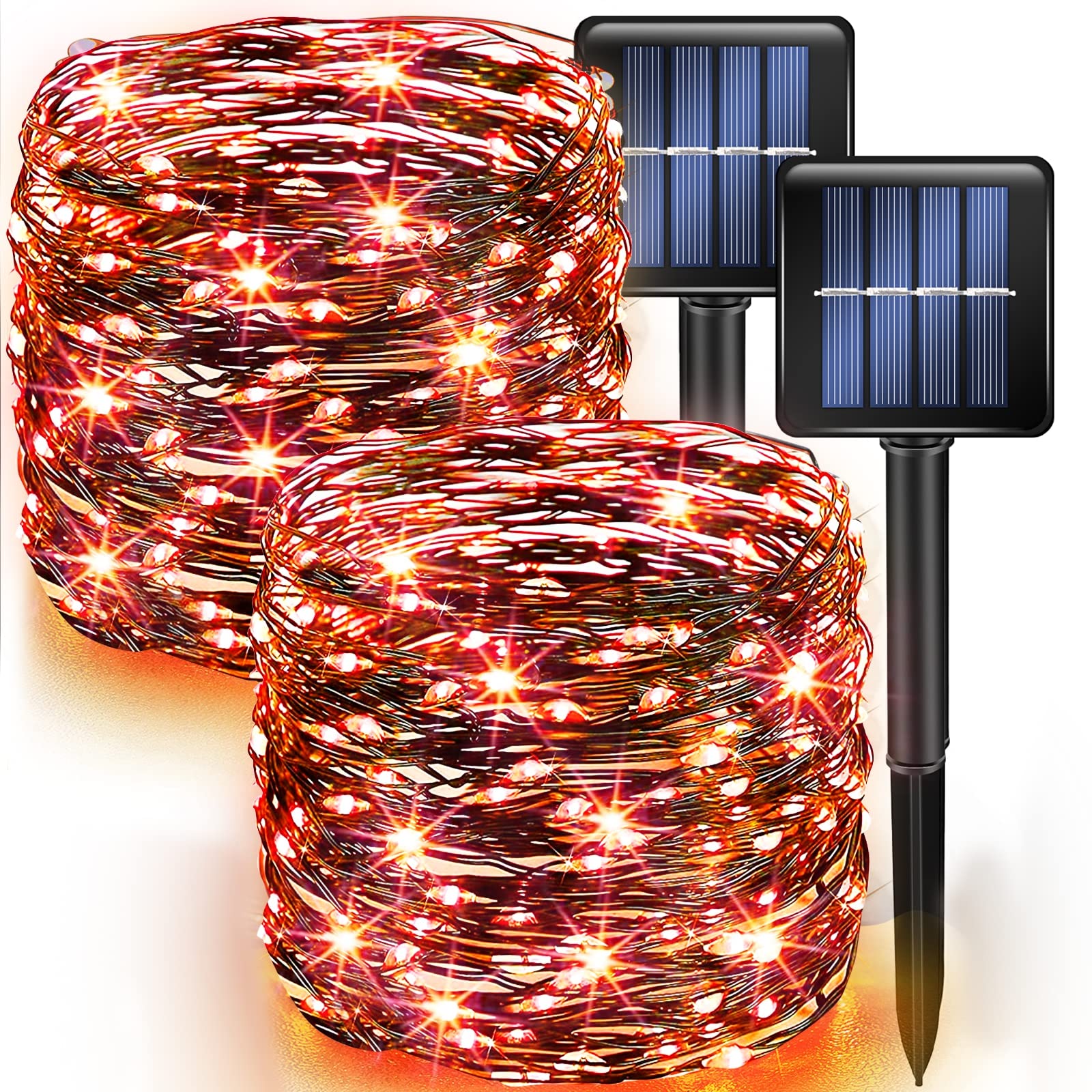 39.4 FT 120 LED Solar String, 2 Pack, Orange