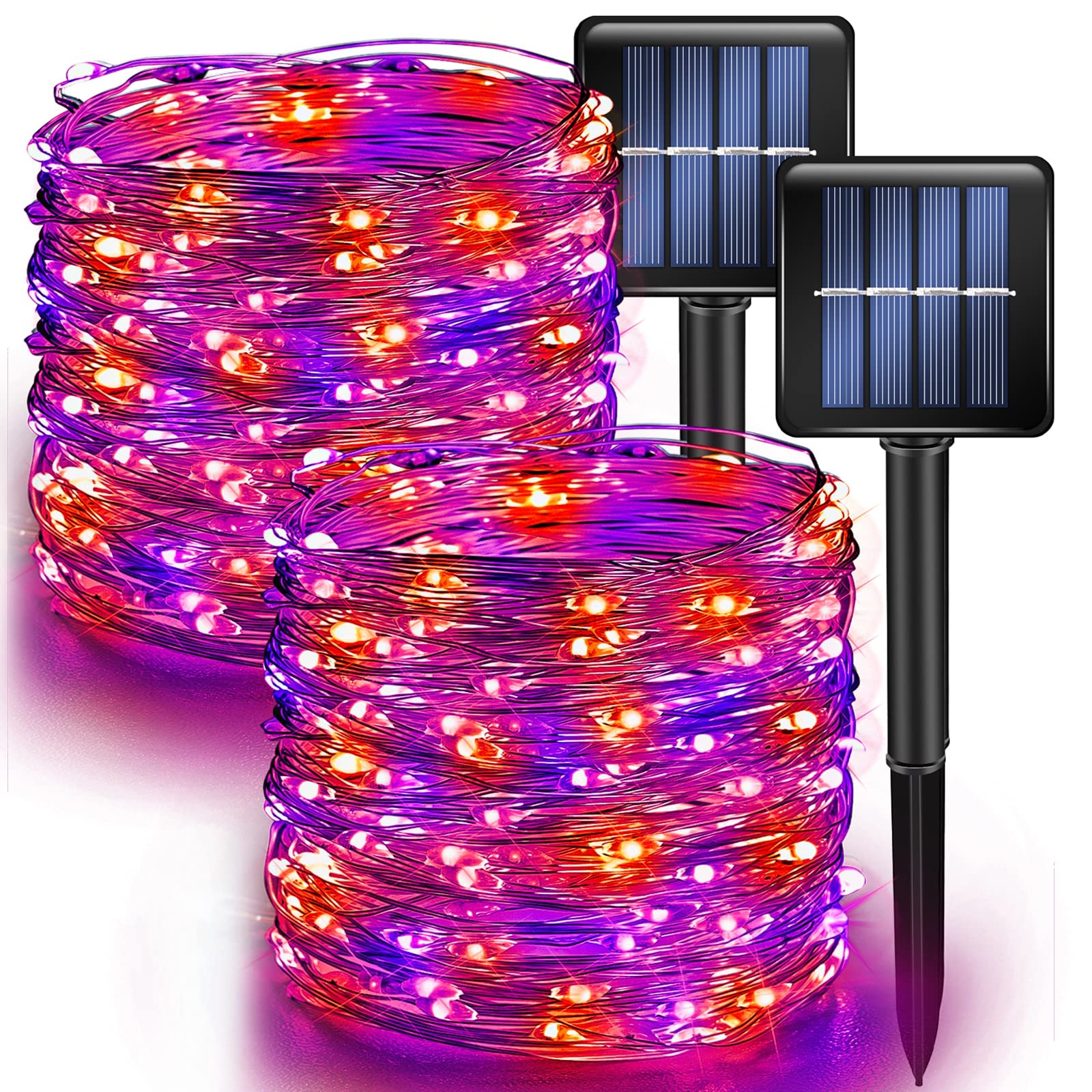 39.4 FT 120 LED Solar String, 2 Pack, Purple and Orange