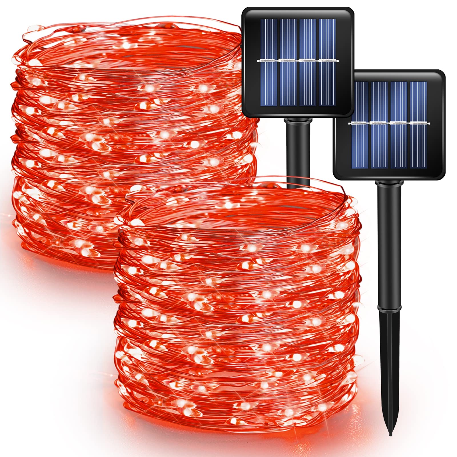 39.4 FT 120 LED Solar String, 2 Pack, Red