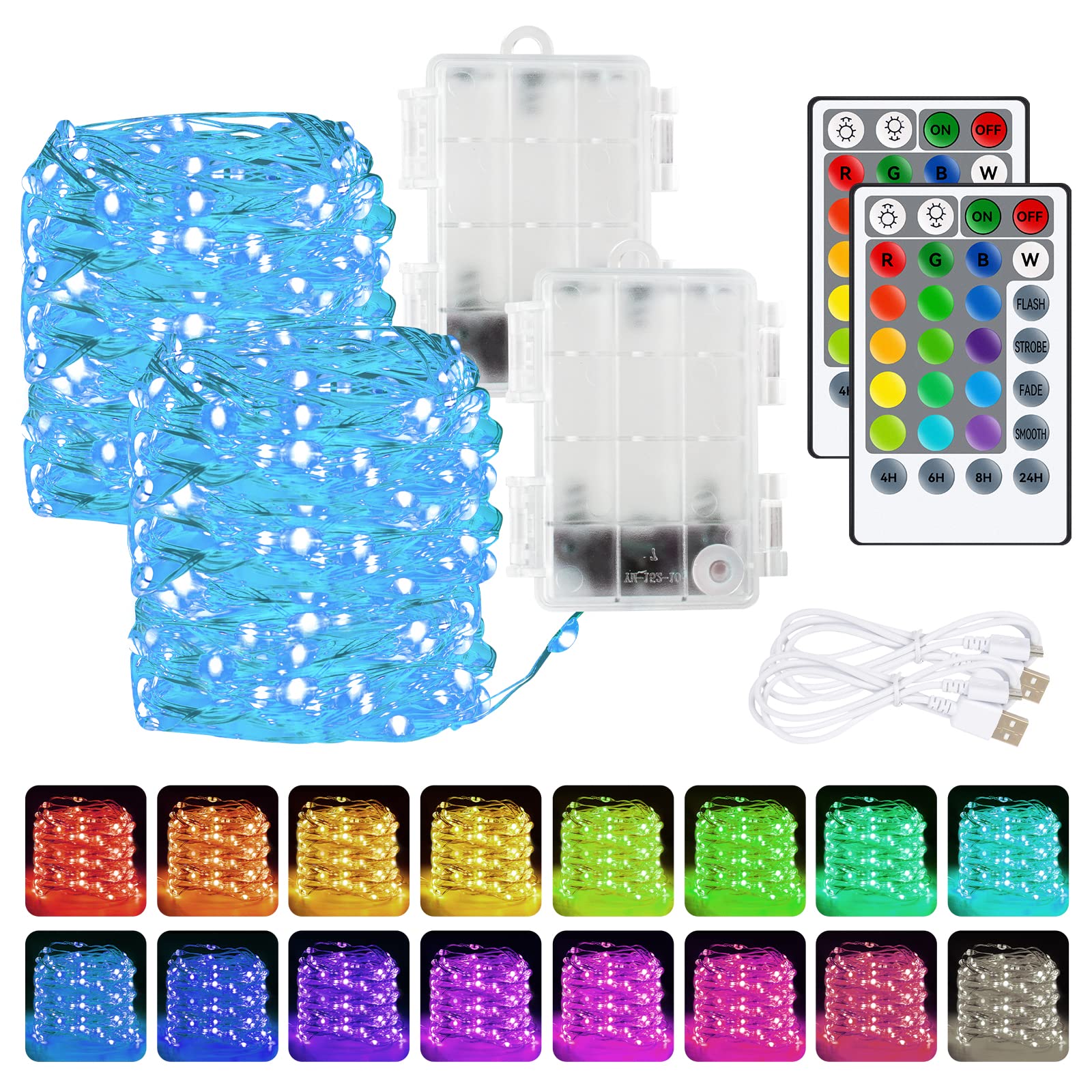 20 FT 60 LED Fairy Lights, RGB, 2 Pack