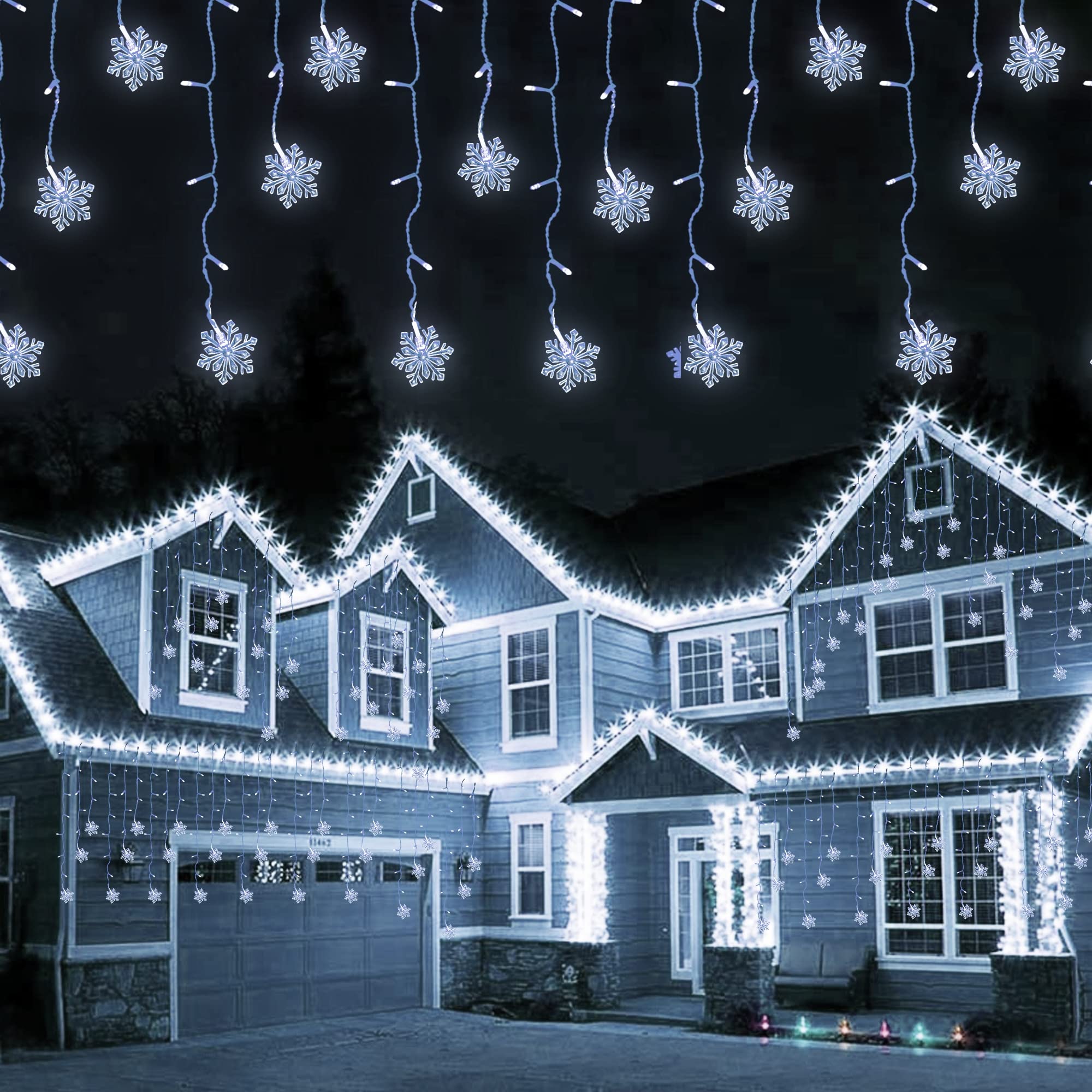 360 LED Icicle String Lights Snowflake Drop. White