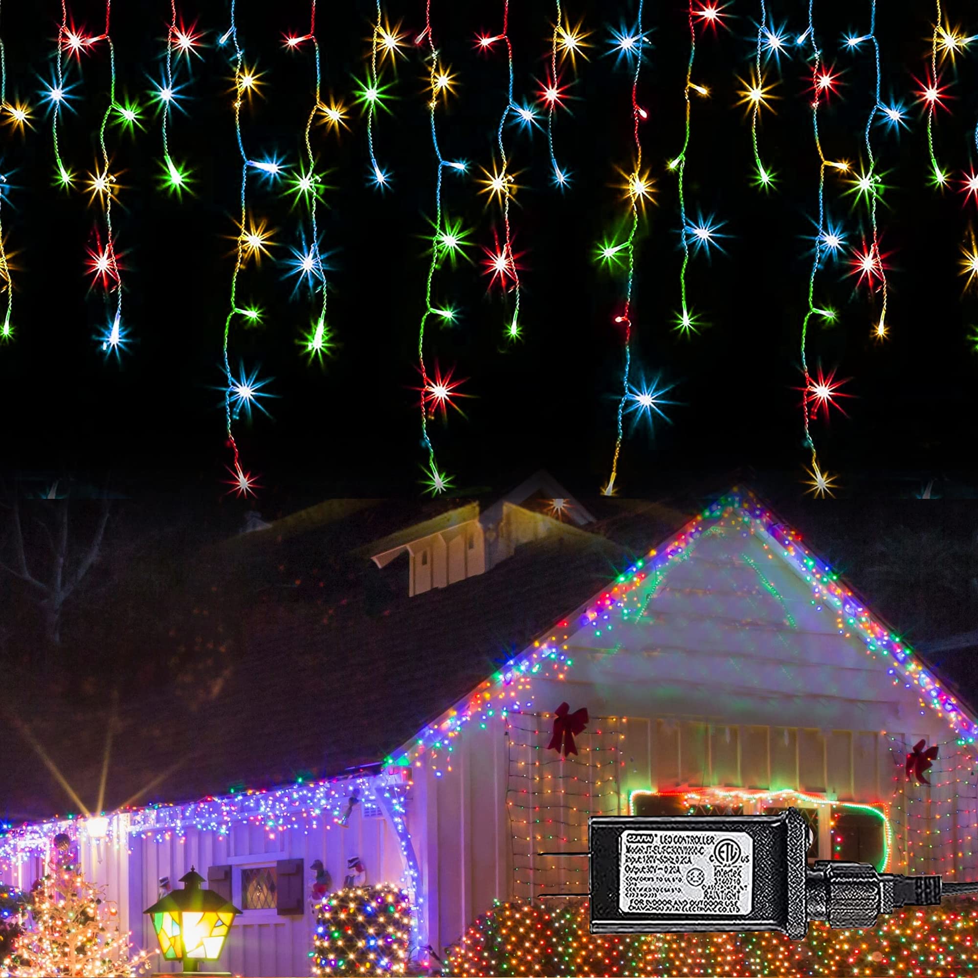 360 LED 29.5 FT 8 Modes Christmas Icicle Lights with 60 Drops , Multi colored