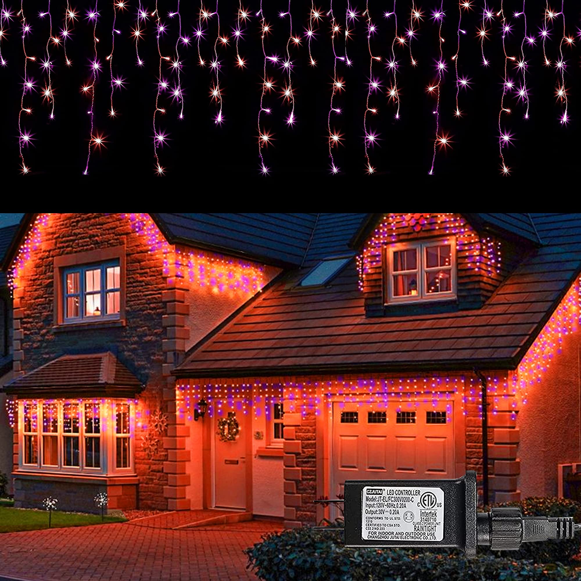 360 LED Halloween Icicle Lights Outdoor,Orange & Purple