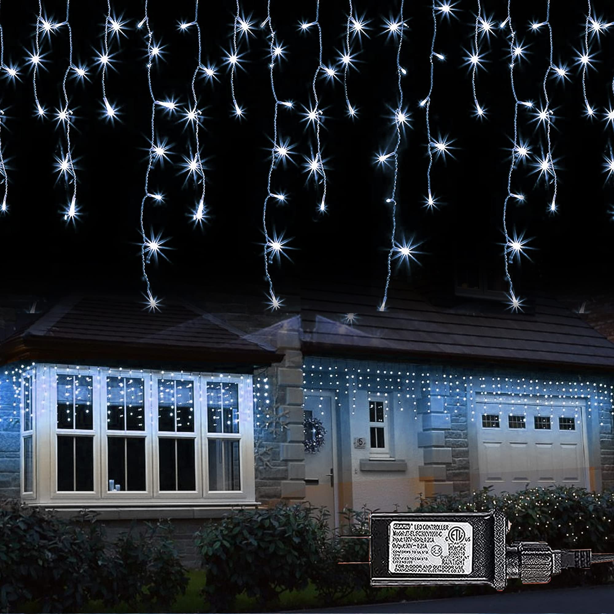 360 LED 29.5 FT 8 Modes Christmas Icicle Lights with 60 Drops , White