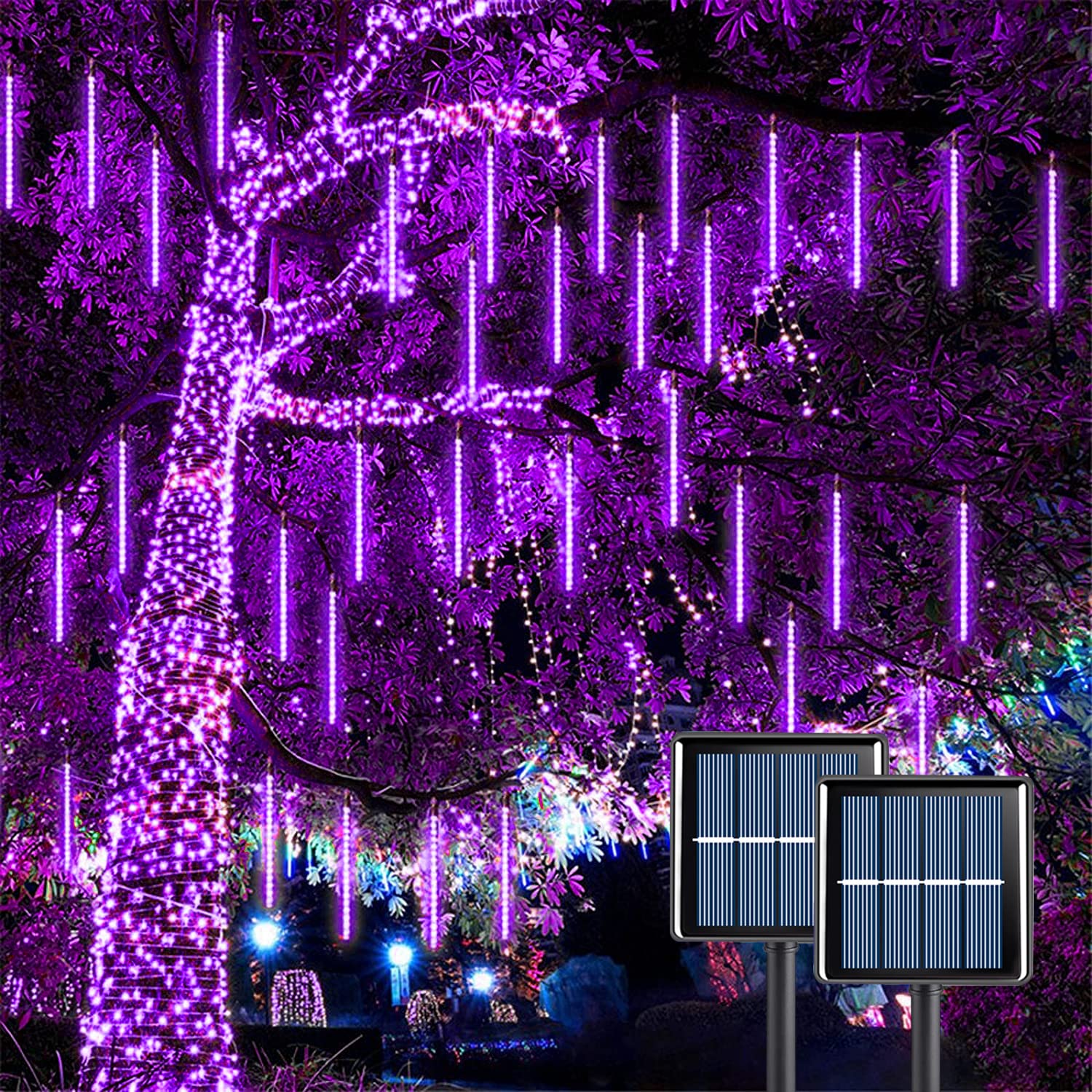 288 LED Christmas Lights Icicle Snow Falling Lights Outdoor Raindrop Lights, Purple