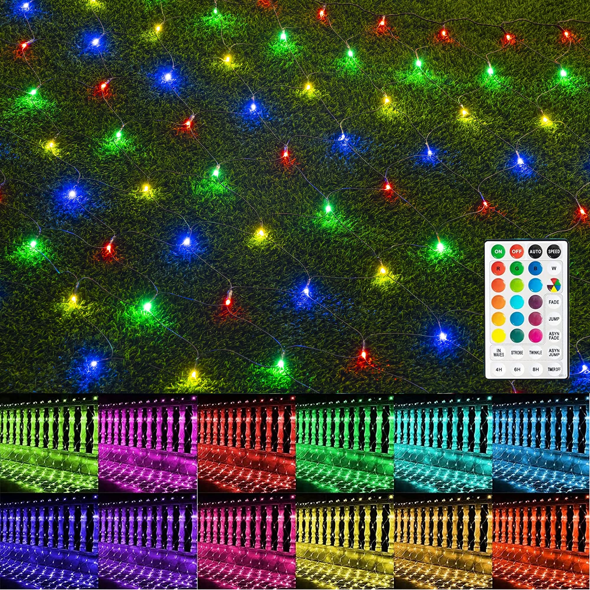 198 LED 9.8 ft x 6.6 ft RGB Connectable Mesh Lights with Remote