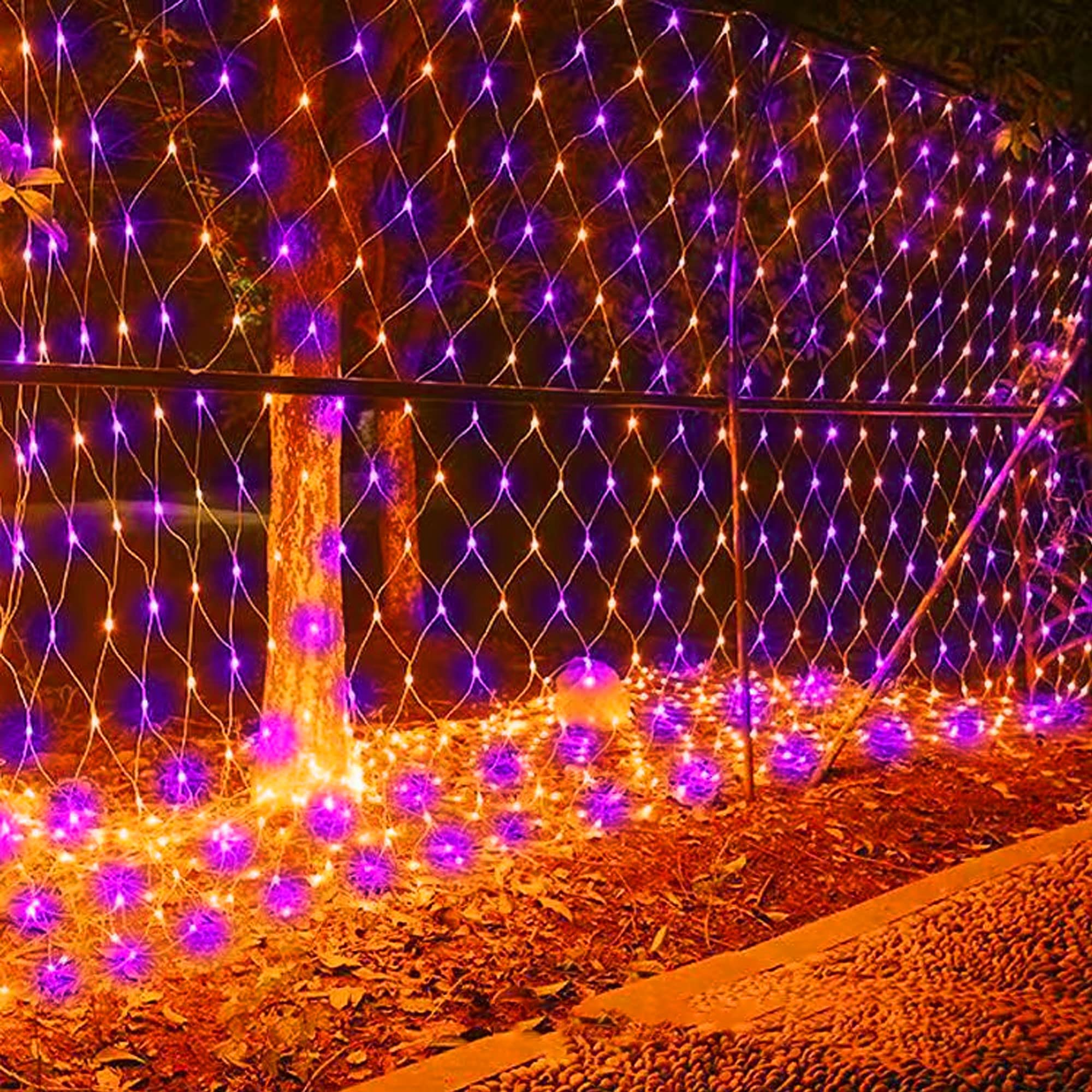 9.8 FT x 6.6 FT 200 LED Net Lights, (Purple & Orange